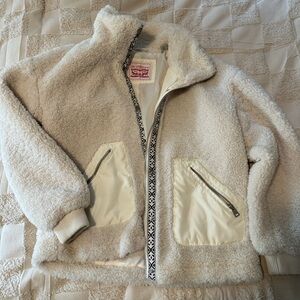 Levi's Cream Teddy Jacket with Patterned Trim